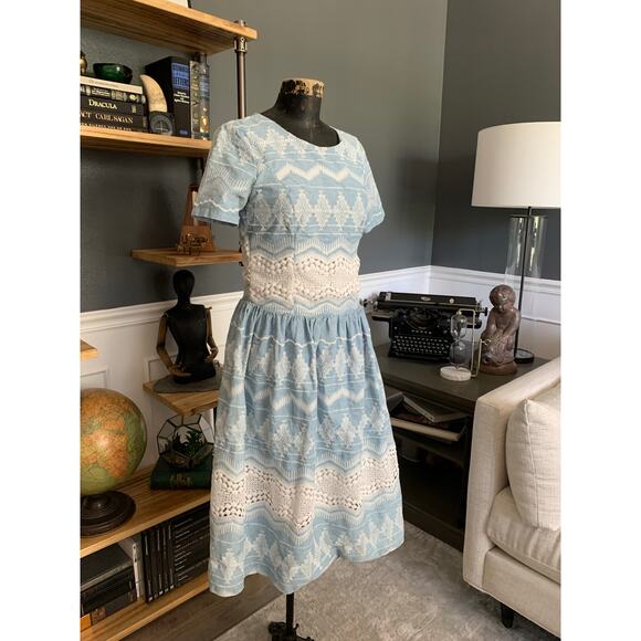 Blue-White Midi Dress, Fit and Flare, Westbem, Short Sleeve, ~ 220713-MEL 10 - Picture 2 of 10